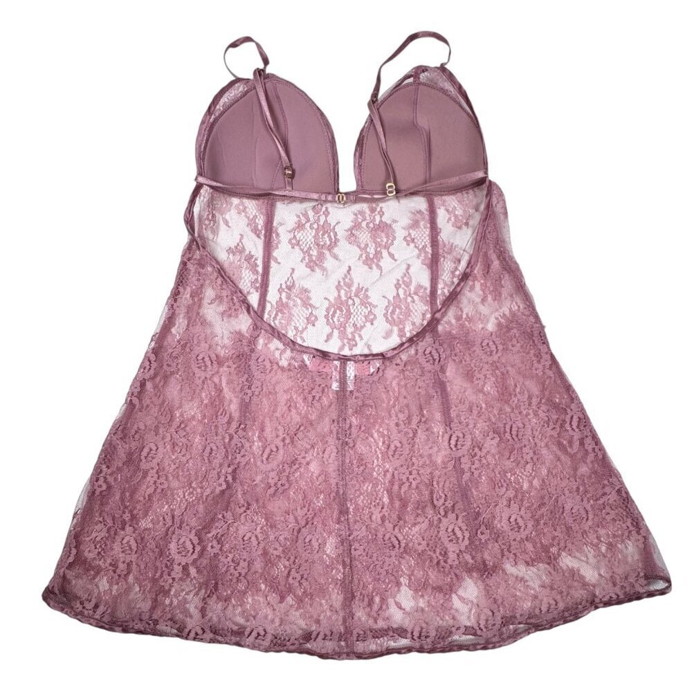 VTG Y2K Victoria's Secret Babydoll Dress Sz.M Pink Floral Lace Sheer Coquette - Picture 7 of 10